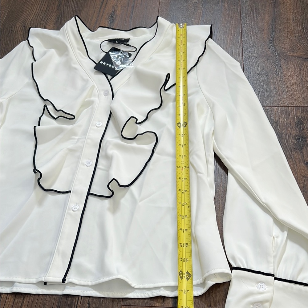 NWT Heyson Long Sleeve Ruffled Bib Collar Blouse - Picture 9 of 10